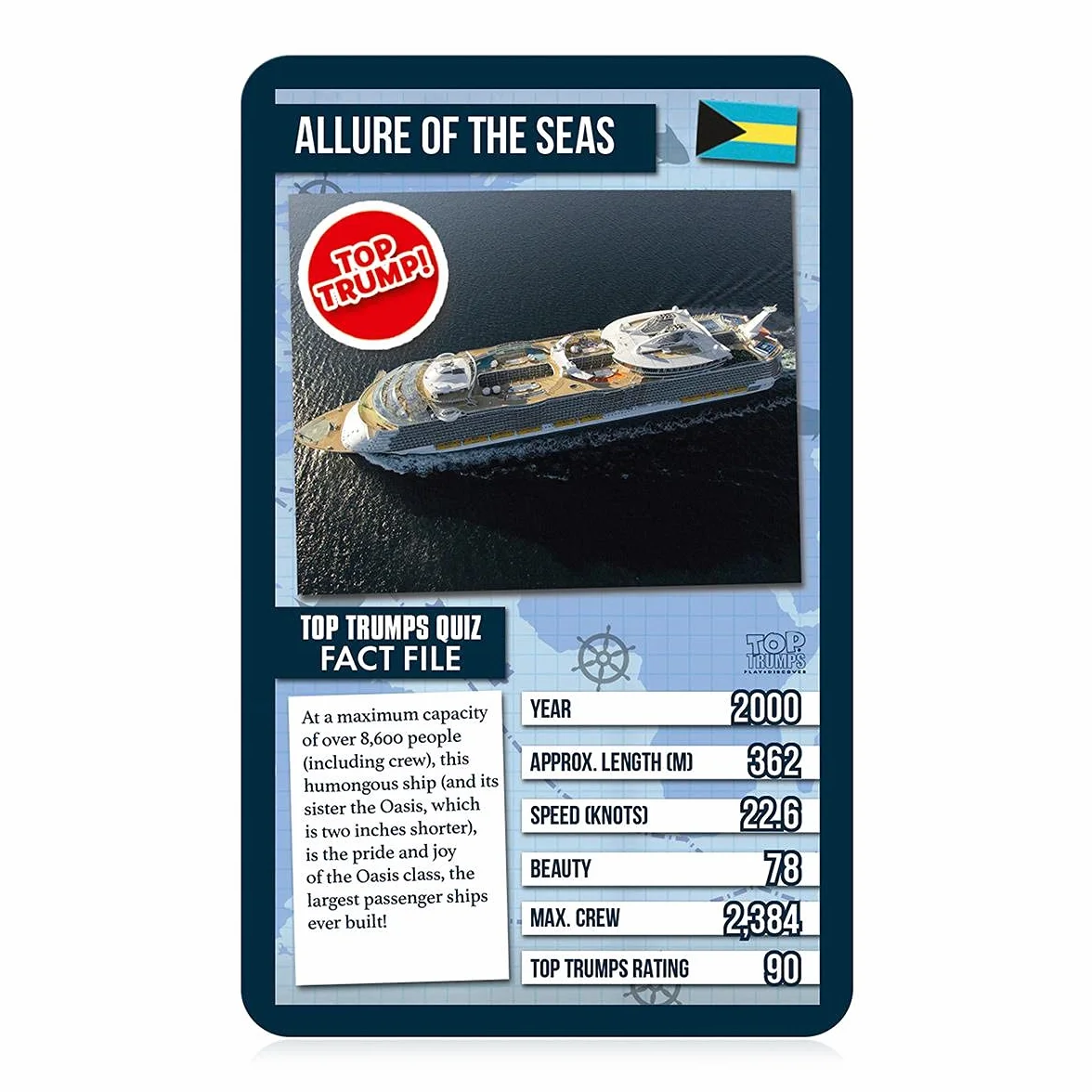 Top Trumps Światowej sławy statki klasyczna gra karciana, poznaj fakty o tankowcach, jachtach i statkach wycieczkowych, w tym Allure of the Seas, Titanic i Brittania, prezenty i zabawki dla chłopców i