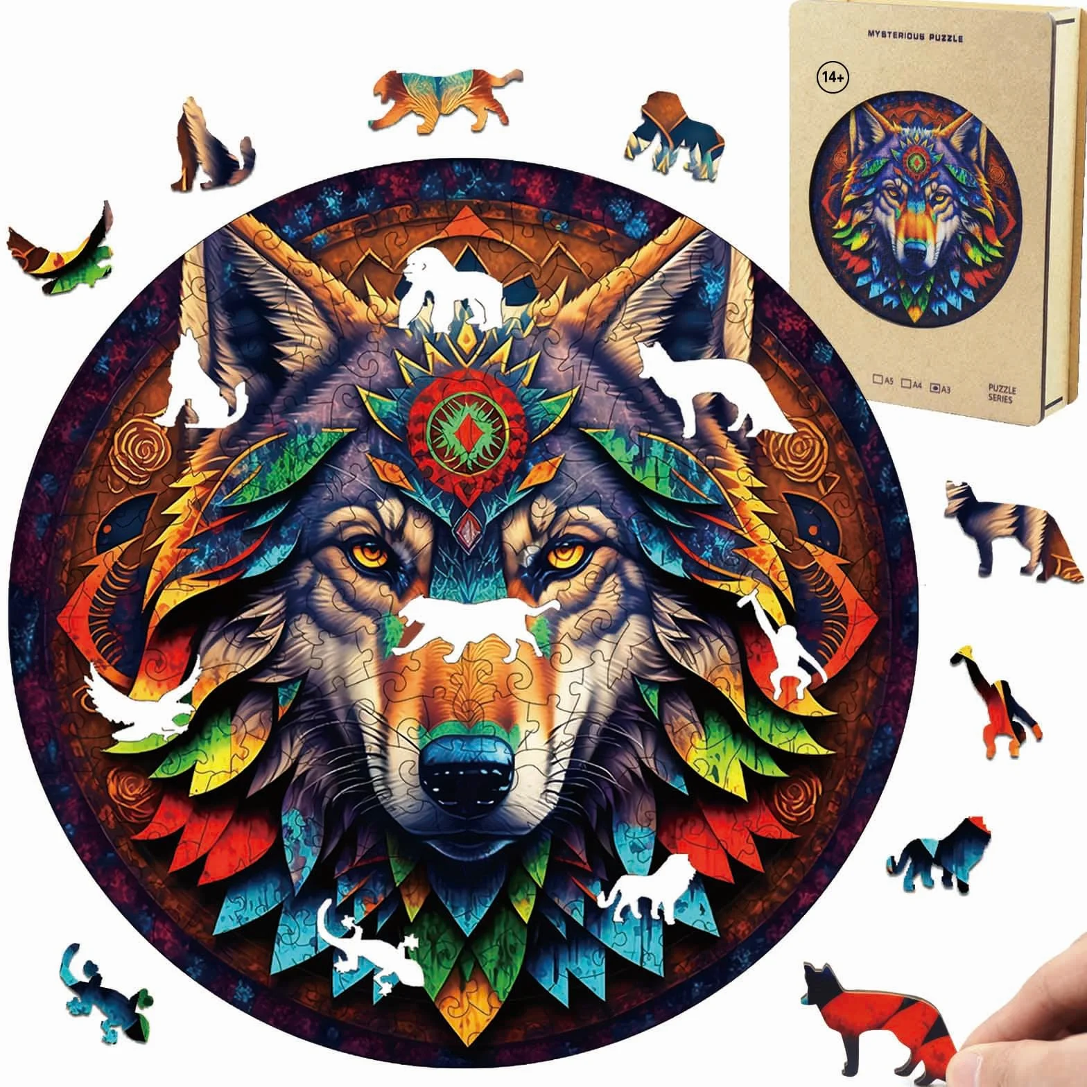 Drewniane puzzle dla dorosłych, wilk, 220 sztuk, nieregularne, jedyne w swoim rodzaju puzzle w kształcie zwierzęcia, drewniane puzzle z pudełkiem na prezent z drewna