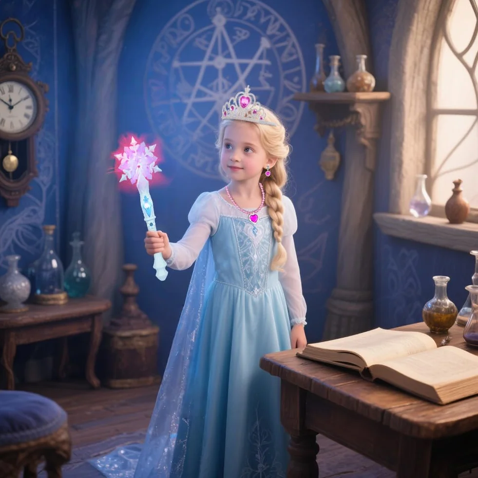AUYAO Magiczna różdżka dla dzieci, 4 szt., świecąca różdżka z muzyką, magiczna różdżka księżniczki z koroną, naszyjnik, kolczyki na Boże Narodzenie karnawał (różowa)