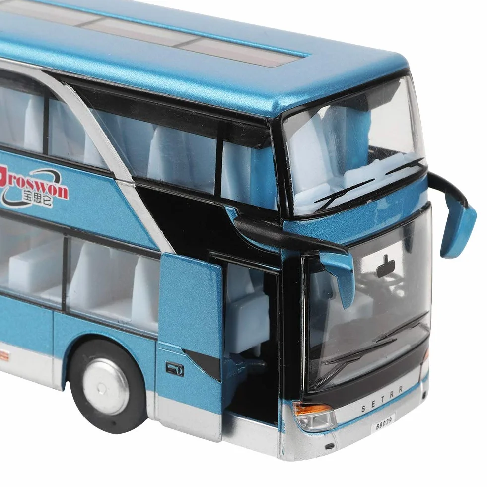 Lipcowe letnie prezenty Wandisy zabawka autobusowa podwójna platforma 1:50 Alloy model autobusowy, zabawka z muzyką rozrywkową dla dzieci (niebieski)