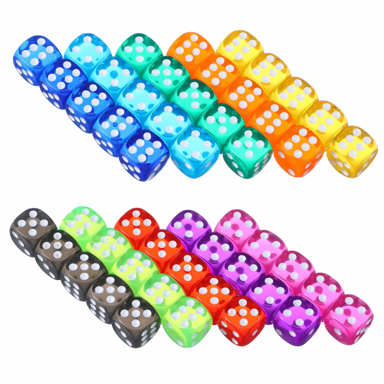 Yuanchu Zestaw 50 kolorowych kostek, 6-stronne kostki do gry, 14 mm, zestaw 10 przezroczystych kolorów, okrągłe kostki narożne, szepty, do gier stołowych, kostek, na imprezę