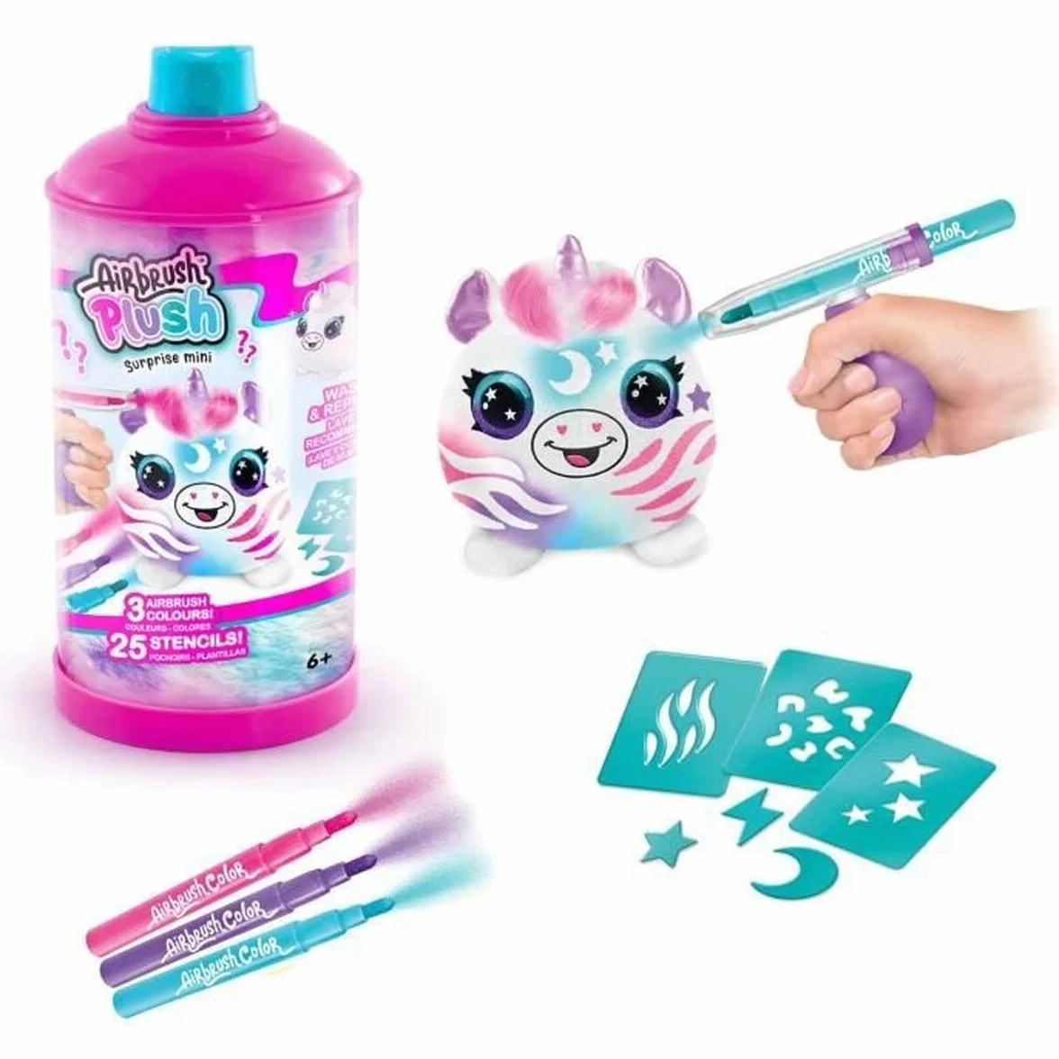 Canal Toys Airbrush Plush - Plush Spray Art z flamastrami i szablonami - od 6 lat - OFG 264 Plastik, wielokolorowy, jeden rozmiar