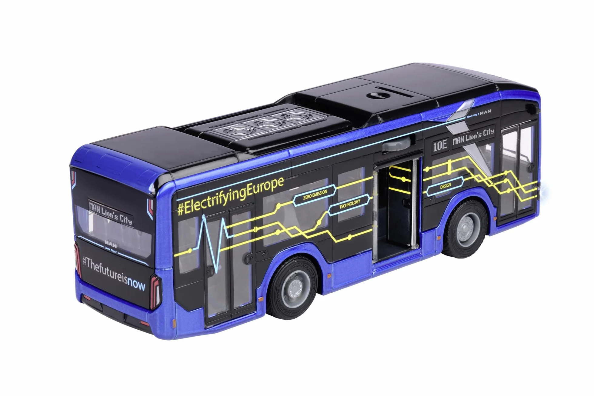 Majorette 213743008 Seria Grand: metalowe, wytrzymałe pojazdy dostępne w większym wydaniu, Autobus MAN Lion z funkcją światła i dźwięku w skali 1:43, długość 22,5 cm, dla dzieci od 3 lat