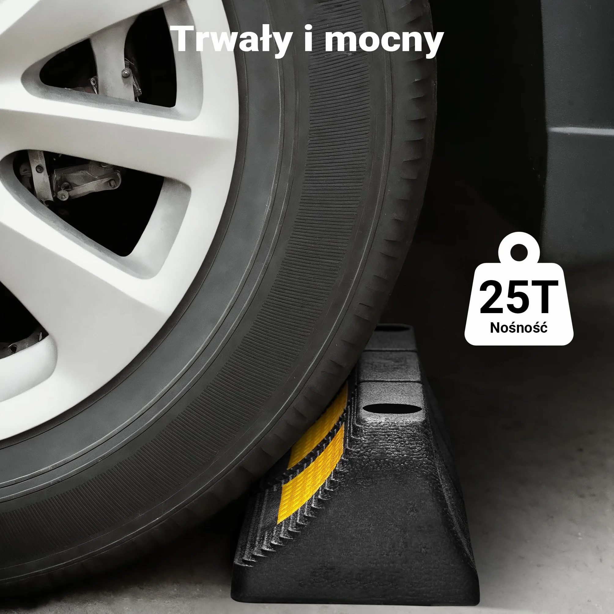 Wiltec Ogranicznik parkingowy 2 szt. 47,5 x 12 x 8 cm czarny z żółtą taśmą odblaskową, odbojnik gumowy do garażu i parkingu