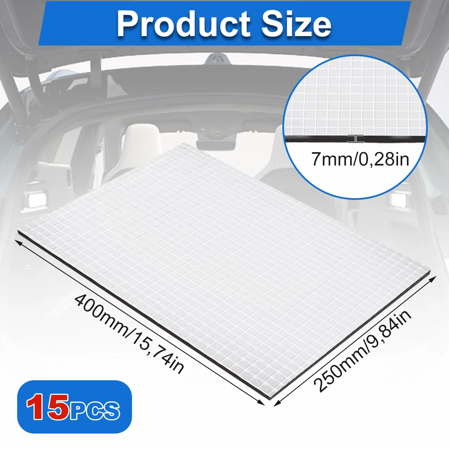 15 sztuk mat izolacyjnych do samochodu, 40 x 25 cm, mata izolacyjna, samoprzylepna, ognioodporna, odporna na wilgoć, 7 mm