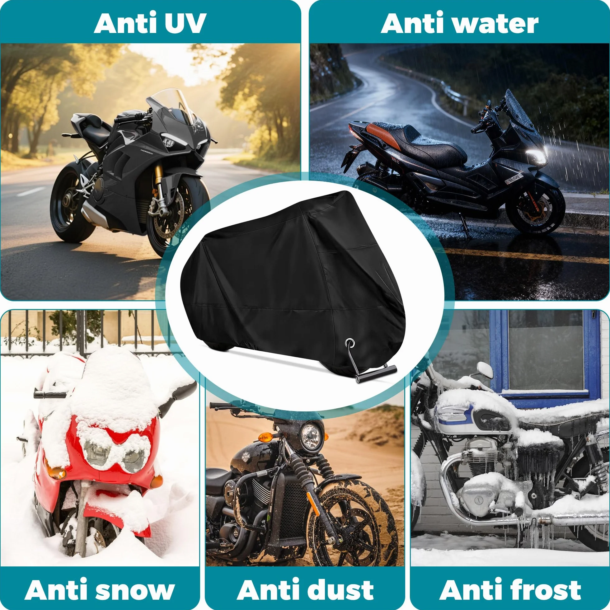 Pokrowiec na Motocykl Outdoor Motorcycle Cover Waterproof 210D, Pokrowiec do Garażu, na Motocykl, Samolot, Silnik, Deskorolkę, Rower, Skuter, 245 cm x 105 cm x 125 cm