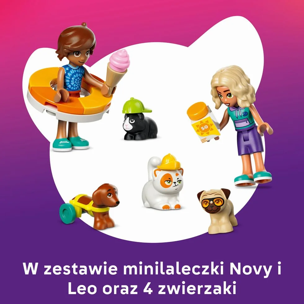 LEGO Friends Frajda w parku wodnym, zabawka konstrukcyjna dla dzieci, 4 zabawkowe zwierzaki i 2 minilaleczki, pomysł na prezent dla dziewczynki lub chłopca od 6 lat 42676