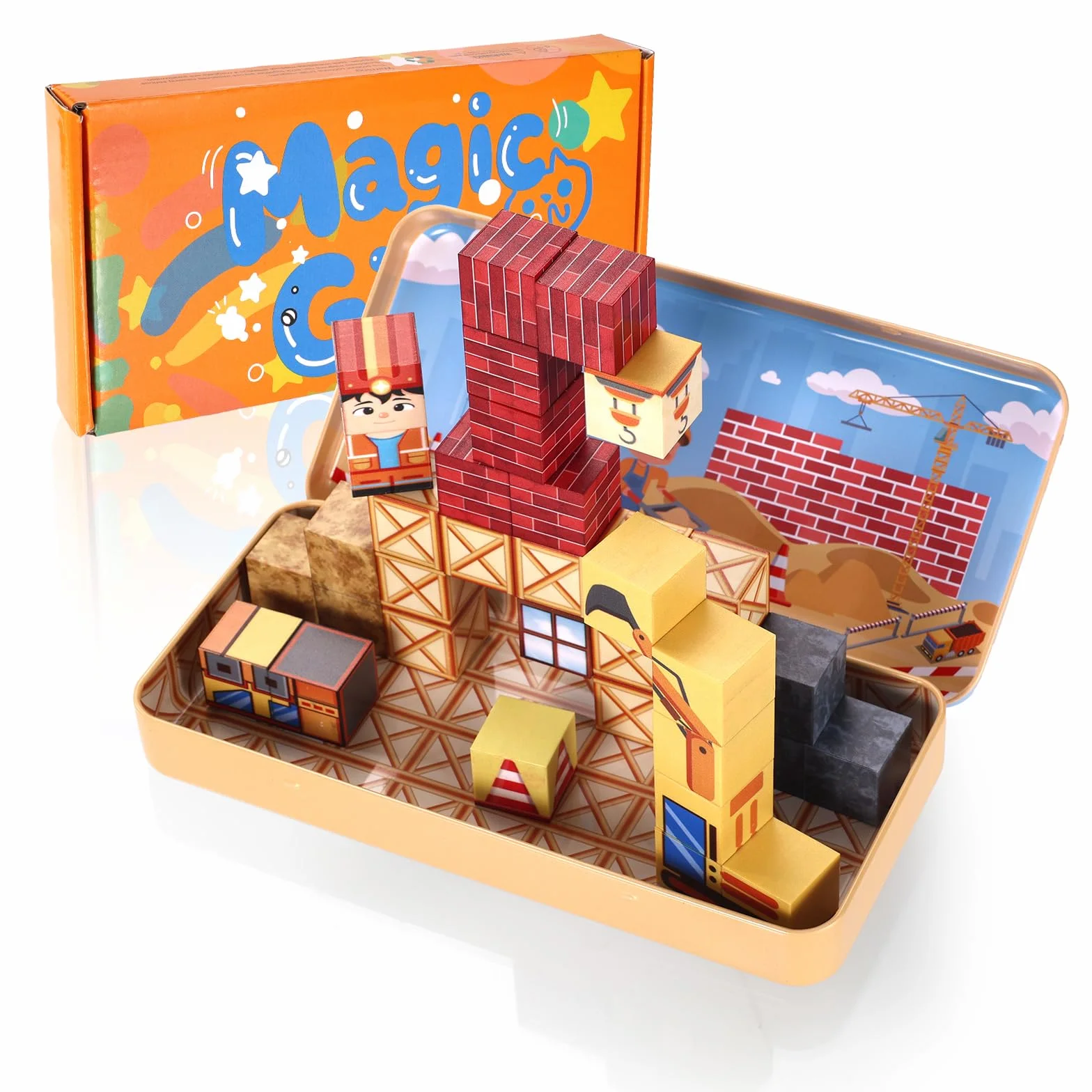 35Pcs Magnetyczne Klocki Podróżne, Mini Magnetyczne Kostki Konstrukcyjne Edukacyjne Zabawki Nauki z Przenośnym Etui Przechowywania dla Dzieci Maluchów Chłopców Dziewczynek Prezent Budowlanej