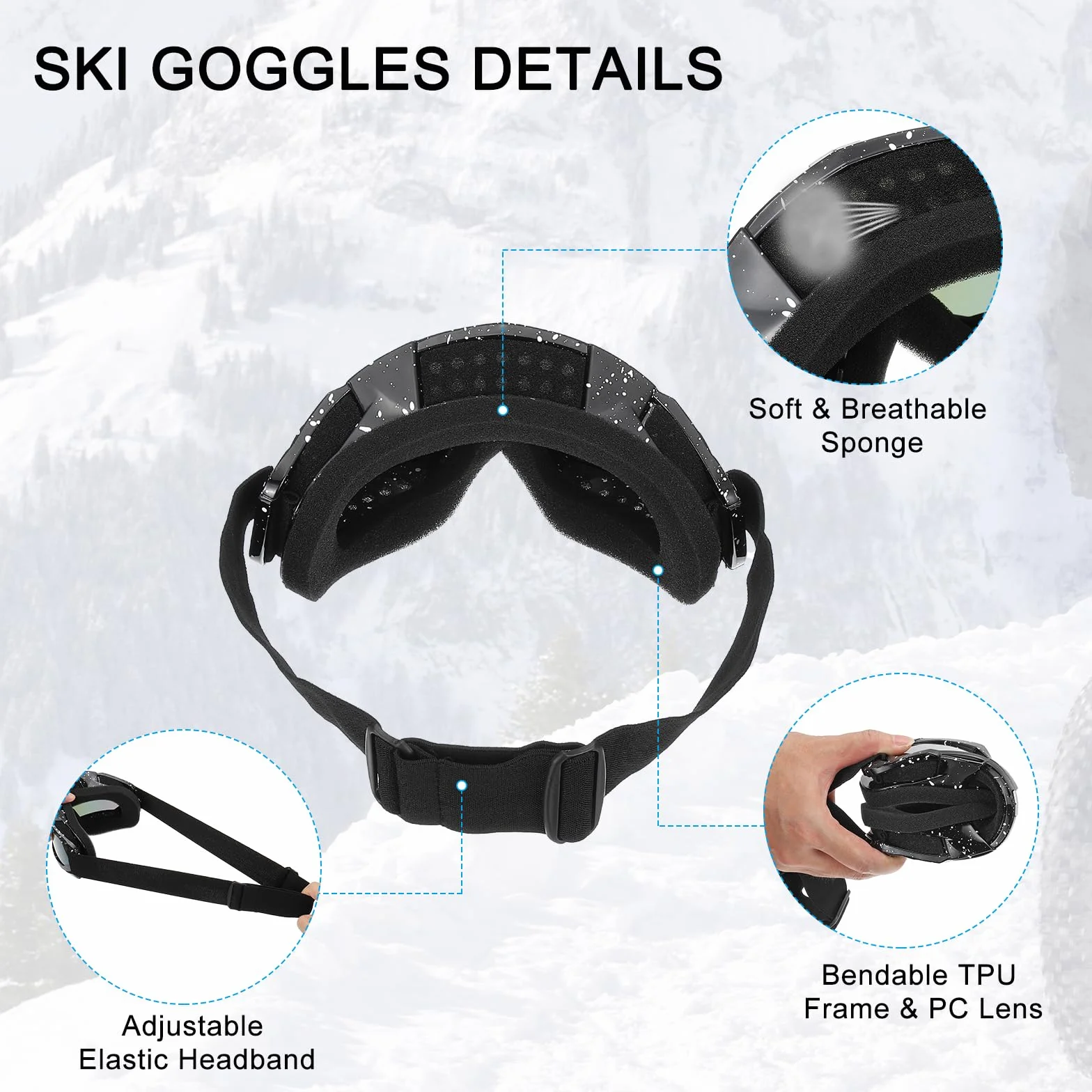 PATIKIL Gogle narciarskie do rowerów terenowych, gogle motocyklowe ATV, gogle narciarskie, gogle do kasku wyścigowego, odporne na wiatr do wspinaczki górskiej, spadochroniarstwa, jazdy na nartach