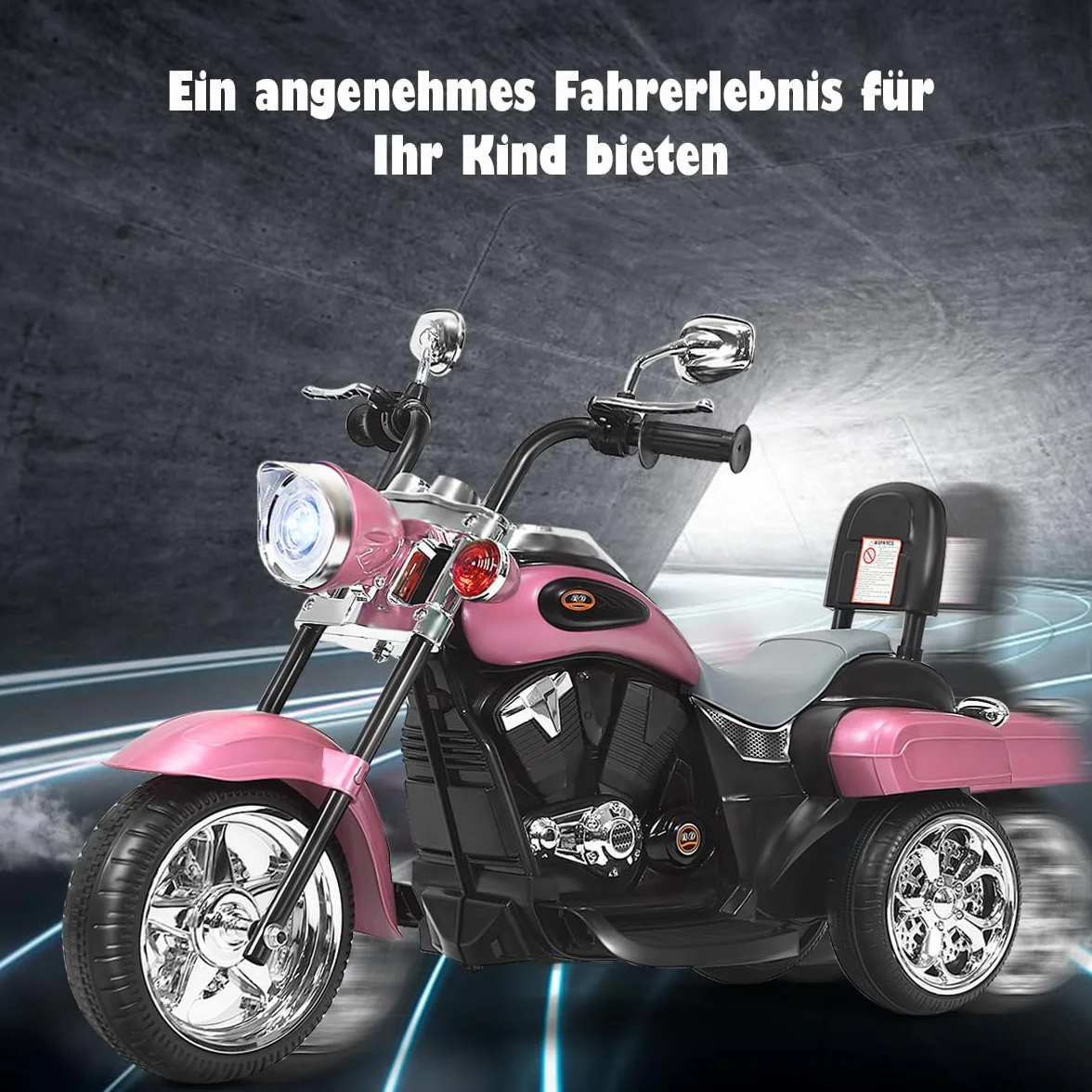 COSTWAY 6V Motocykl elektryczny dla dzieci z regulowanymi reflektorami, trójkołowy motocykl elektryczny z dźwiękiem ｜ klaksonem ｜ lusterkiem wstecznym ｜ pedałami, prędkość 2,5-3 km/h (Różowy)