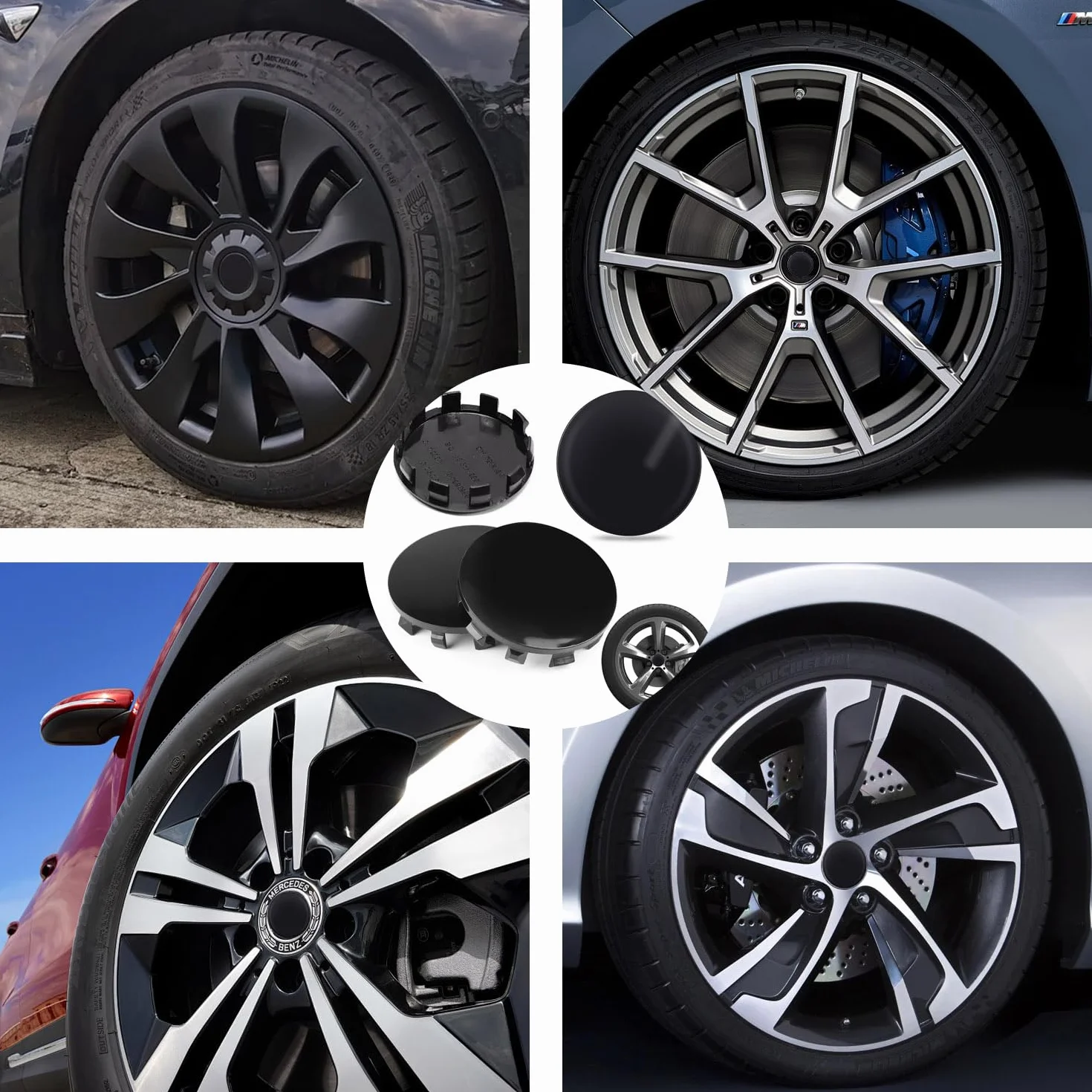 Nakładki na piasty kół OD 56 mm ID 53 mm, czarne, uniwersalne kołpaki kół, tworzywo ABS, akcesoria samochodowe, 4 szt