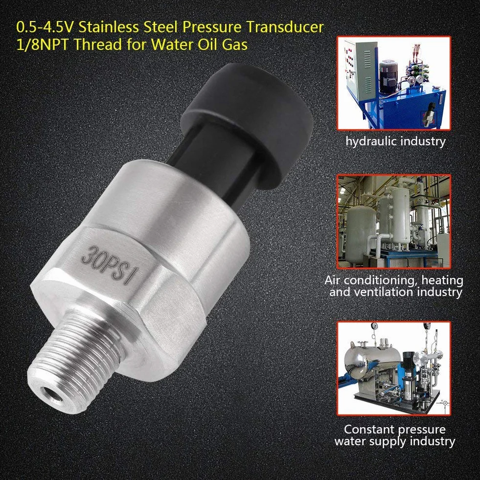 1pc 1/8NPT Przetwornik Ciśnienia DC 5V Czujnik Ciśnienia Gwint Czujnik ze Stali Nierdzewnej do Wody Powietrze Gaz Opałowy Olej Napędowy(150PSI)