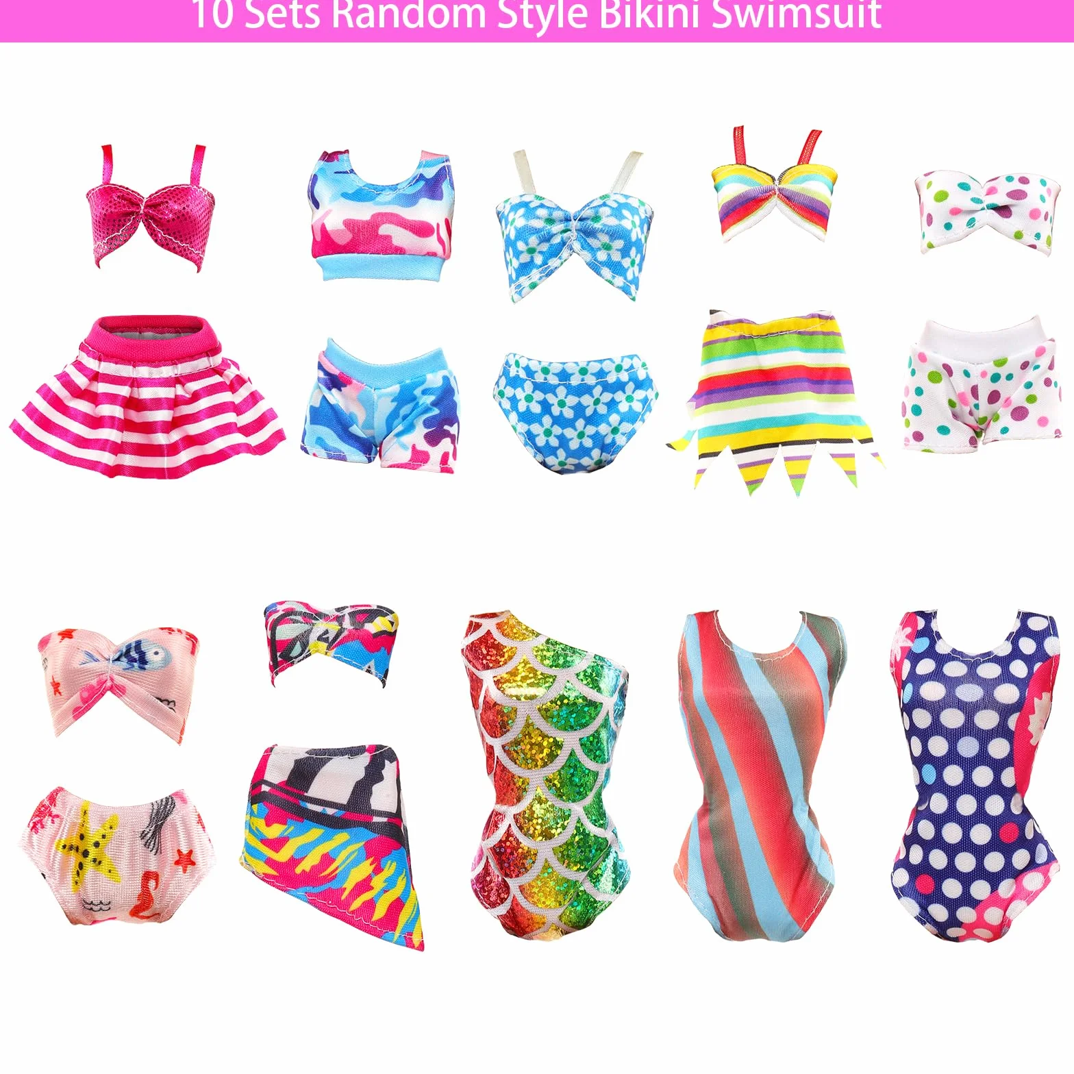 Miunana 31 ubranek dla lalek, akcesoria dla lalek, 10 kostiumów kąpielowych, bikini, 2 koła do pływania, 10 par butów, 9 akcesoriów, kapelusz dla lalek 29 cm
