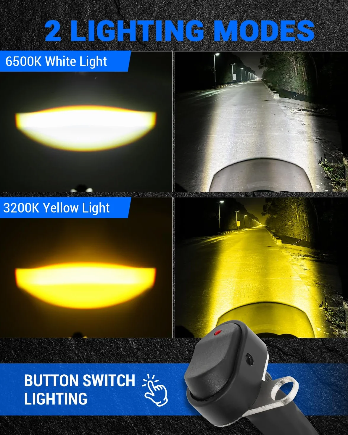 SUPAREE Reflektor przeciwmgielny LED do motocykla, dodatkowy reflektor LED do motocykla, dodatkowy reflektor do motocykla z przełącznikiem, żółte/białe światło, IP68, 9-30 V, do R1200GS F800GS F650 LC