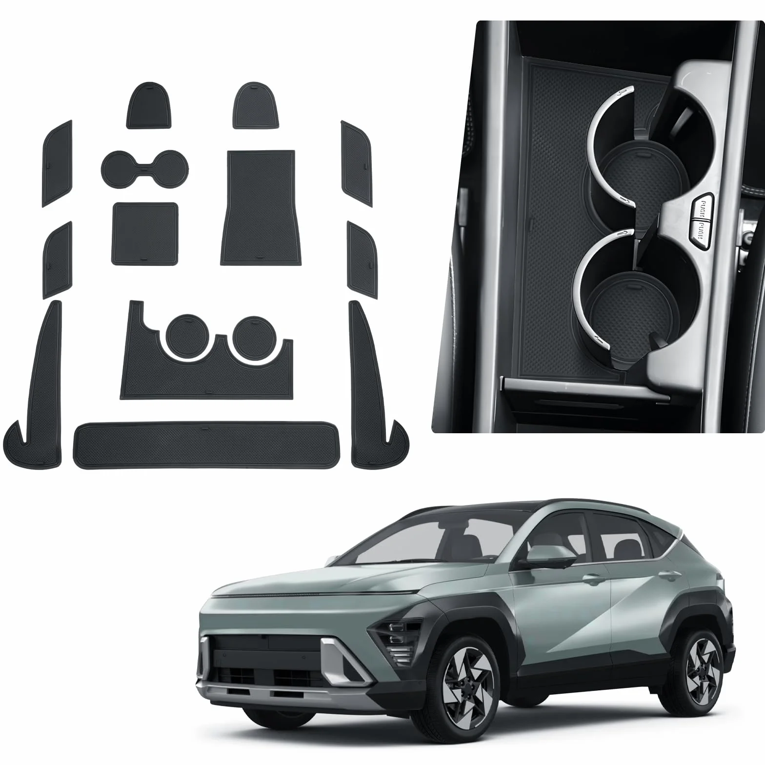 BIBIBO Maty antypoślizgowe do Hyundai Kona SX2 EV 2024/2025, gumowe maty ochronne na drzwi i konsolę