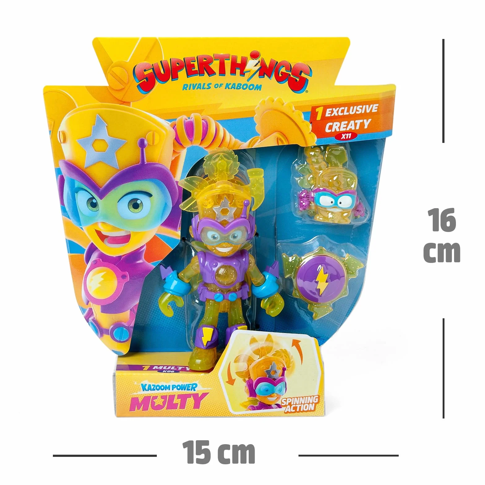 SUPERTHINGS KAZOOM Power Mission – Kazoom Kids. Figurka Multy z serialu TV „SuperThings Kazoom Power”. Zawartość: 1 Kazoom Kid, 1 ekskluzywny SuperThing, 1 akcesorium