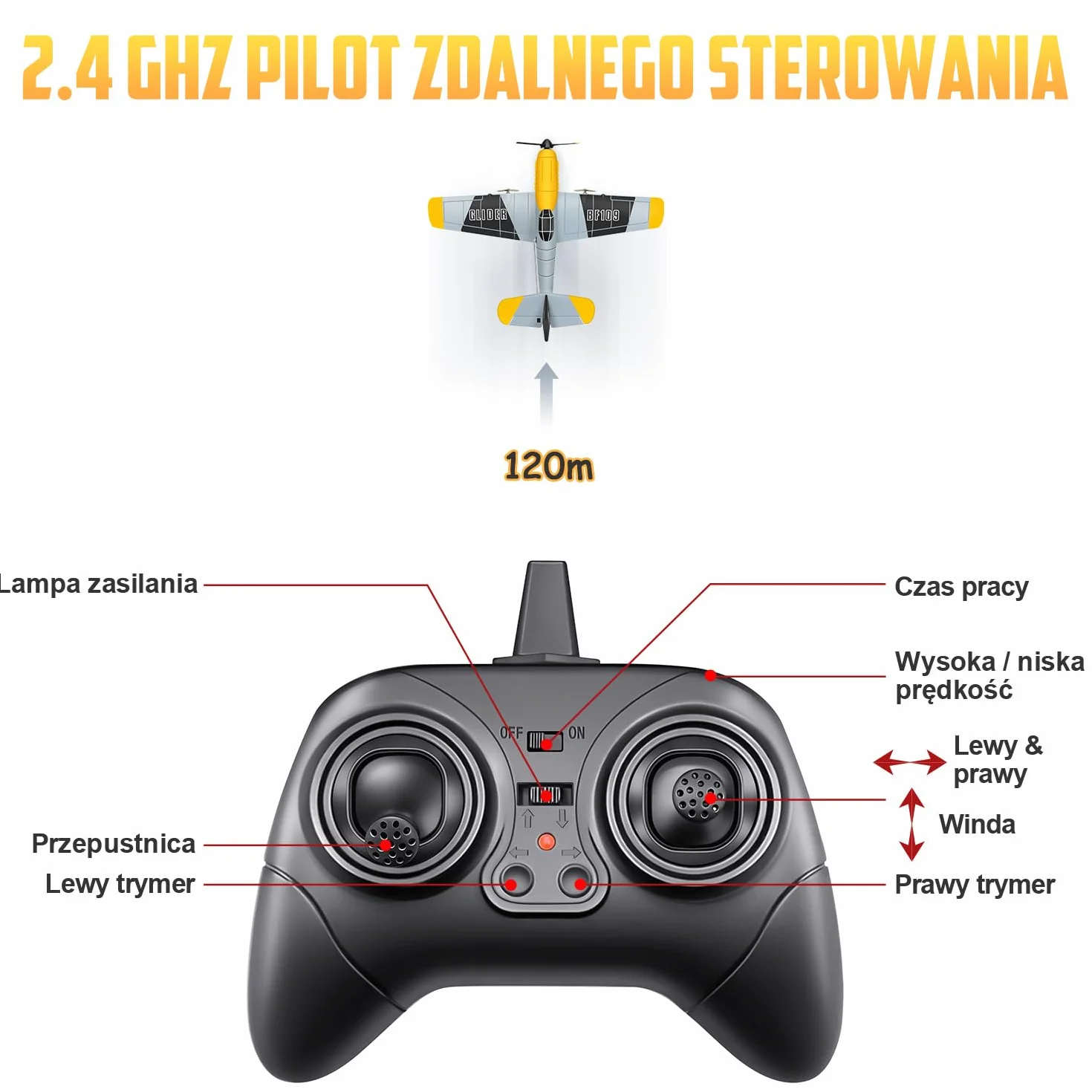HAWK'S WORK 3-kanałowy Samolot RC BF-109, Zdalnie Sterowany Samolot Gotowy do Lotu, 6-osiowy Stabilizator Żyroskopowy 2.4GHz, Łatwy w Pilotażu dla Dzieci i Początkujących