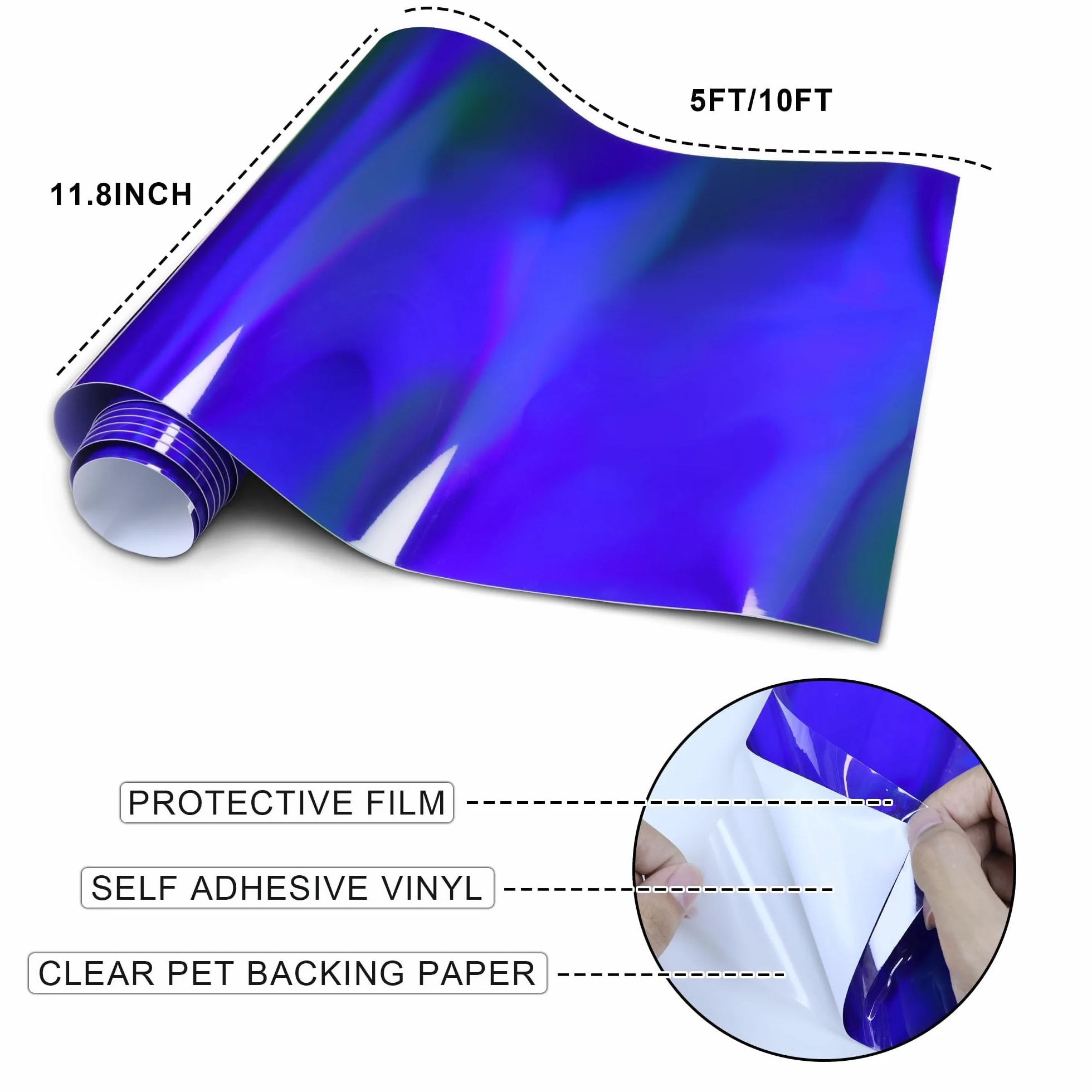 Holograficzna laserowa niebieska folia winylowa, folia samochodowa z metalicznego chromu PET, 150 x 30 cm, samoprzylepna folia samochodowa z winylu do samochodu, motocykla, roweru DIY wewnątrz na