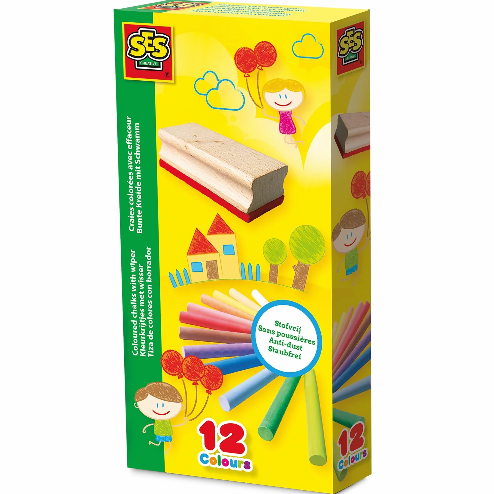 SES creative 00208 Kolorowa kreda z mopem do tablicy, 13-częściowy zestaw
