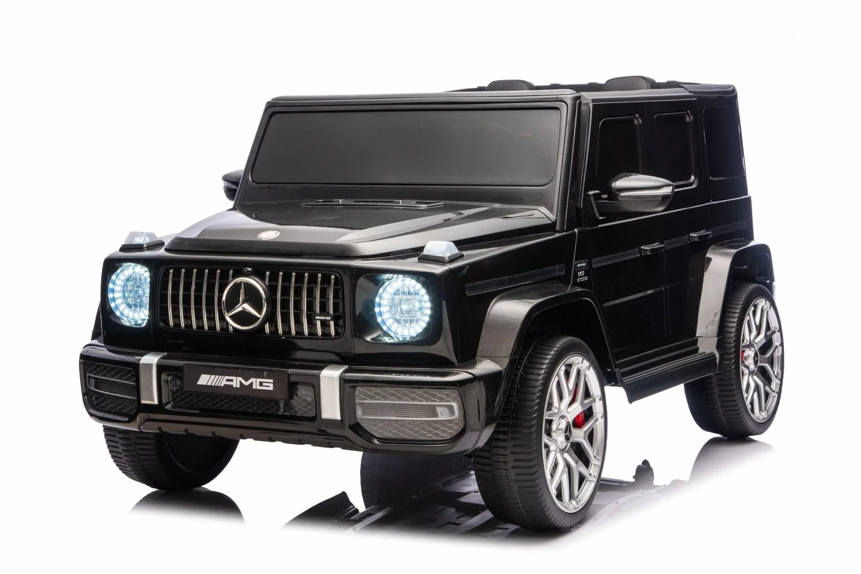 Elektryczny samochód dziecięcy Mercedes-Benz G63 AMG 4 x 4, dwumiejscowy, 24 V, czarny, odtwarzacz MP3 z przyłączem USB/AUX i Bluetooth, napęd na wszystkie koła (4 x 4), bateria litowa, koła EVA z