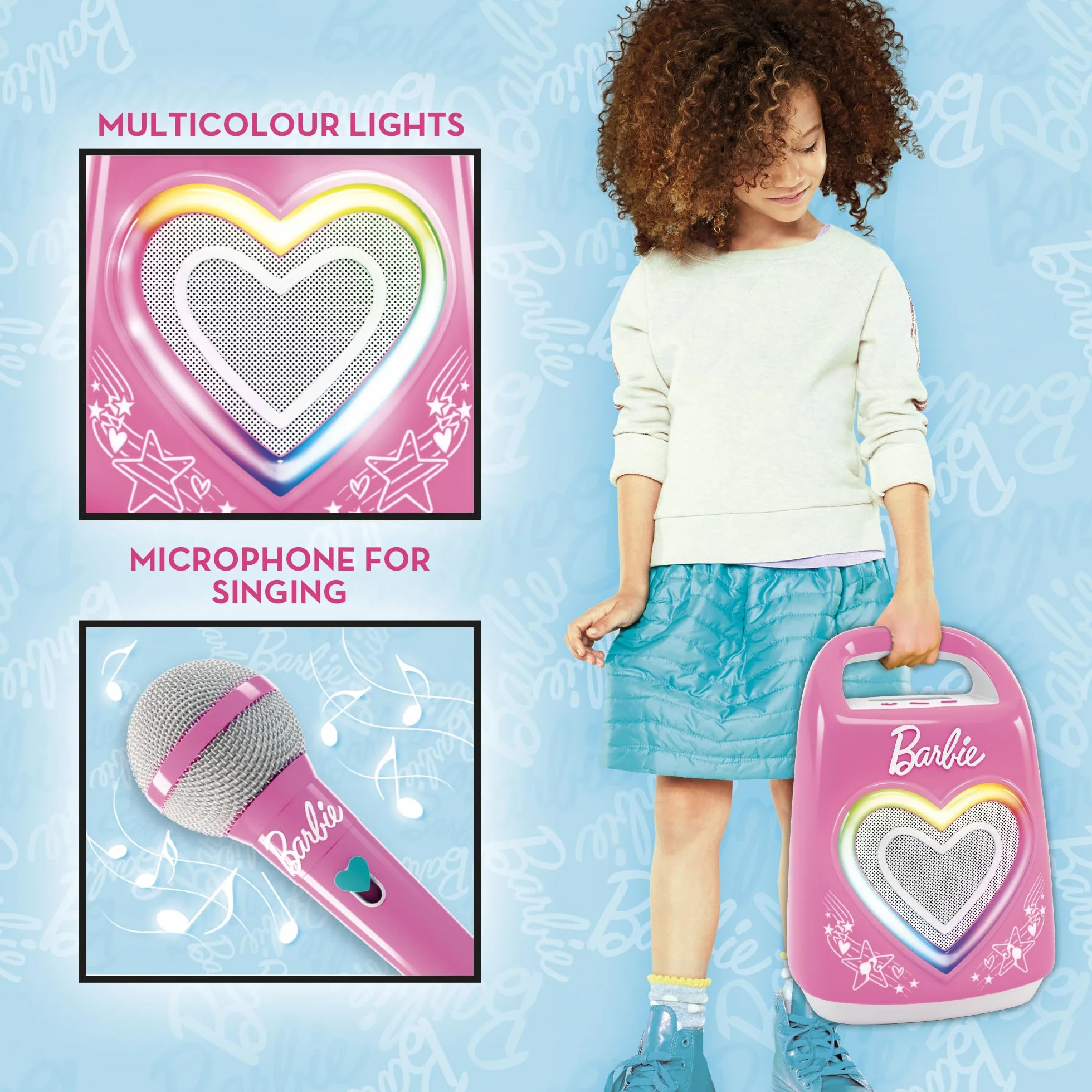 Lisciani - Barbie PARTYMAKER zaawansowany technologicznie głośnik i mikrofon - karaoke dla dzieci od 4 lat - mikrofon i głośnik Bluetooth - Łączność ze smartfonem - efekty świetlne - muzyka i impreza