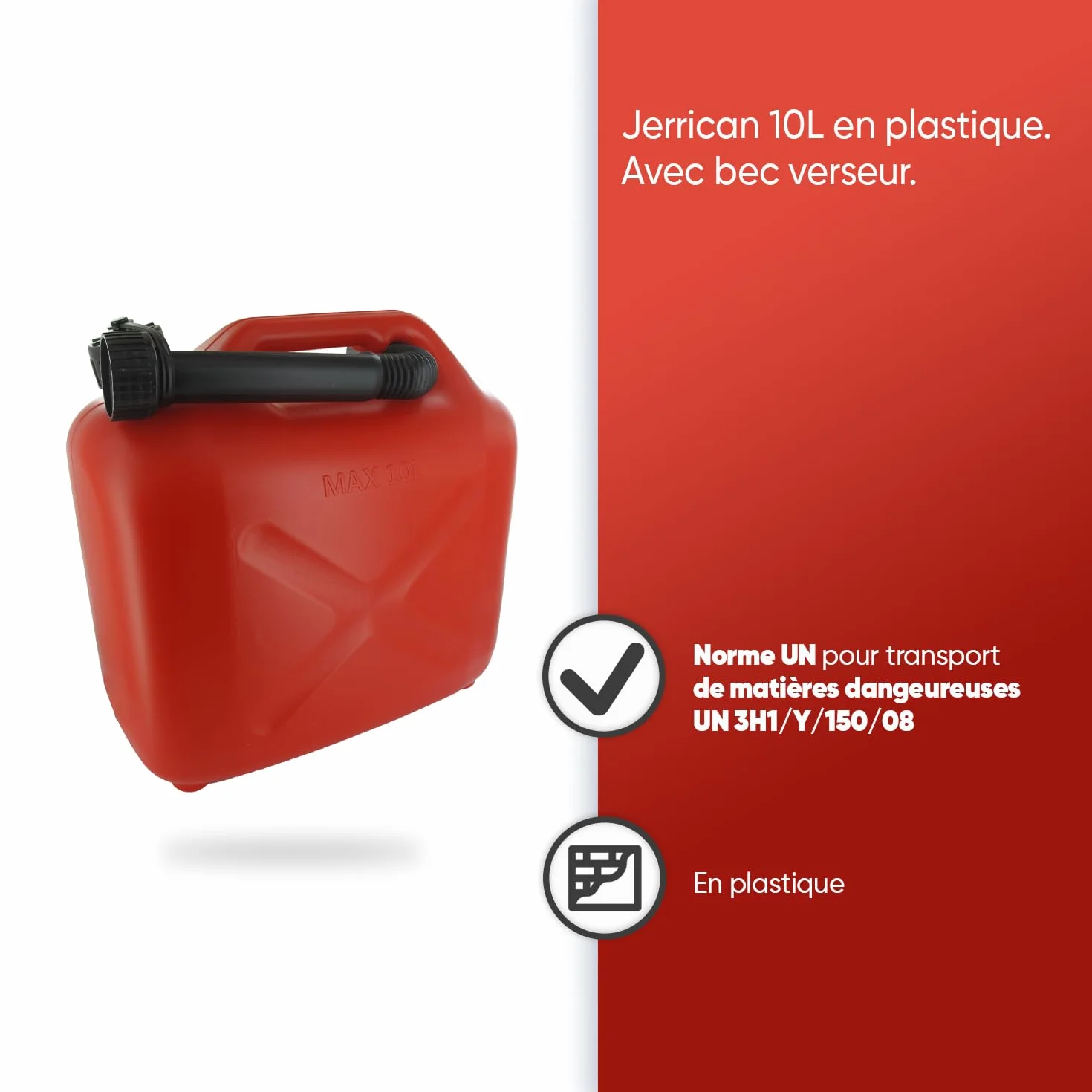 Kanister 10 l – plastikowy kanister z lejkiem – standard UN-Standard do transportu towarów niebezpiecznych