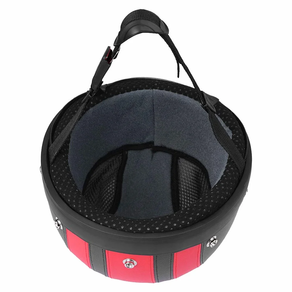 Kask skórzany półotwarty, do hulajnogi, z okularami z wizjerem UV, półotwarty, uniwersalny kask motocyklowy (czerwony)