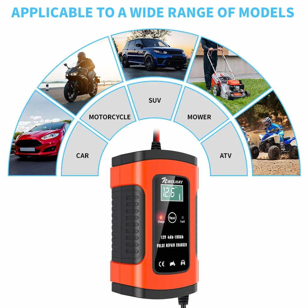 Ładowarka samochodowa 6 A/12 V, inteligentna ładowarka z ekranem LCD, akumulator samochodowy i ładowarka do akumulatora motocyklowego