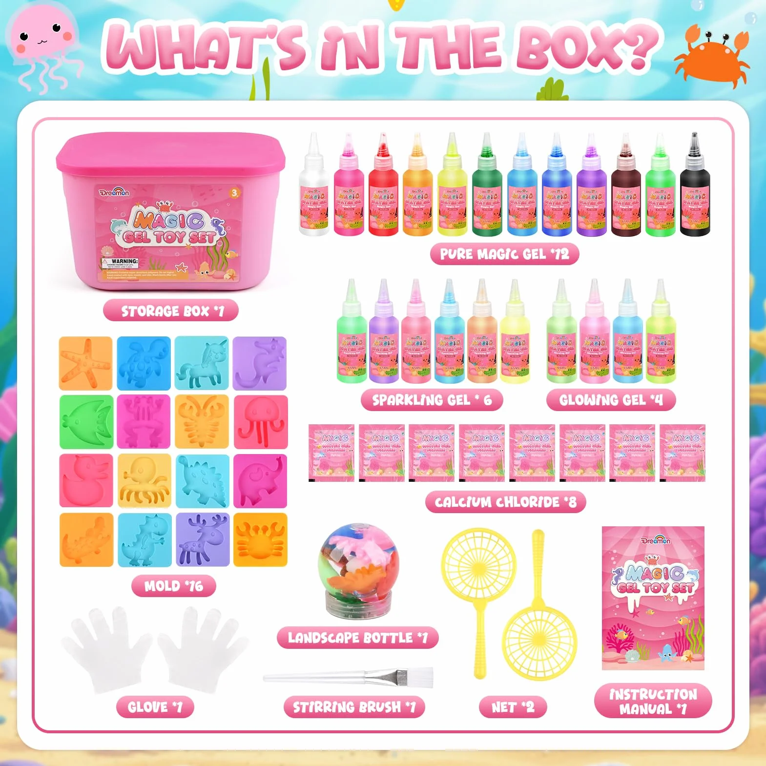 Dreamon Magic Gel Water Kit, 53 szt. "zrób to sam" 3D Aqua Gelz zabawka w 22 kolorach i 16 formach, Aqua Fairy kreatywny zestaw dla dzieci od 3+, prezent na urodziny, Boże Narodzenie dla dziewczynek