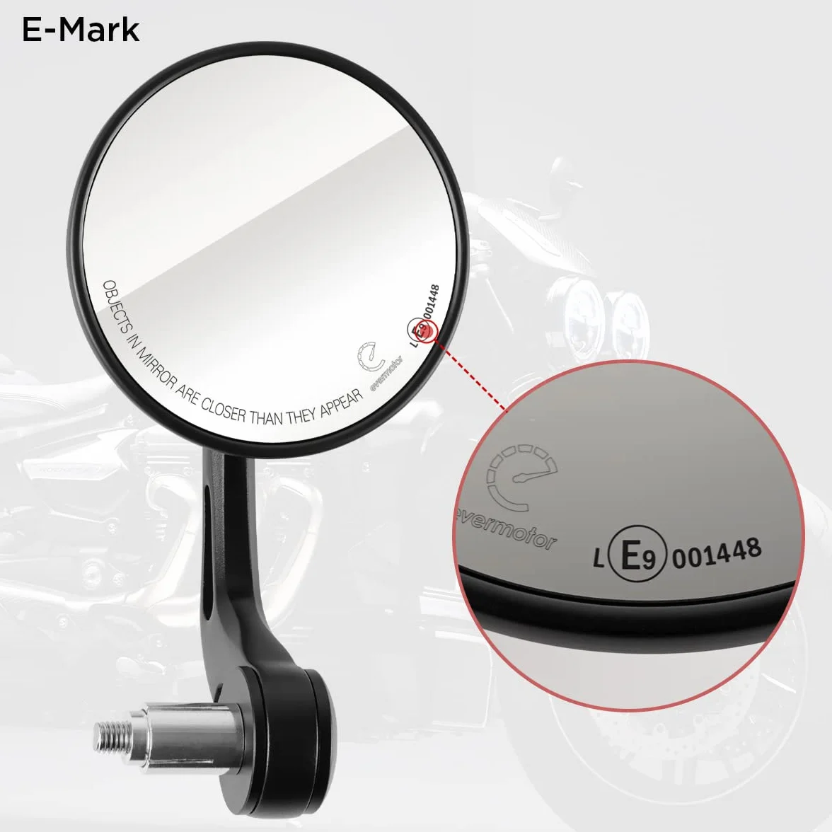 Evermotor E9 Homologowane lusterka motocyklowe, aluminiowe lusterka wsteczne 360°, kompatybilne z quad Scooter ATV Moped