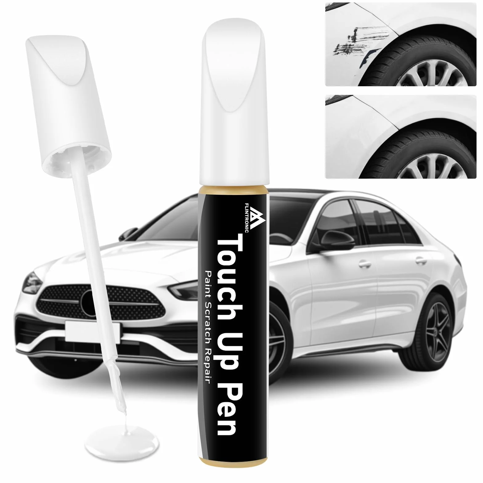 flintronic LC9A/0Q pisak do lakieru, biały, 12 ml, metaliczna farba naprawcza, dokładne dopasowanie, kompatybilny z VW/Volkswagen, do chipsów i zadrapań (biały)
