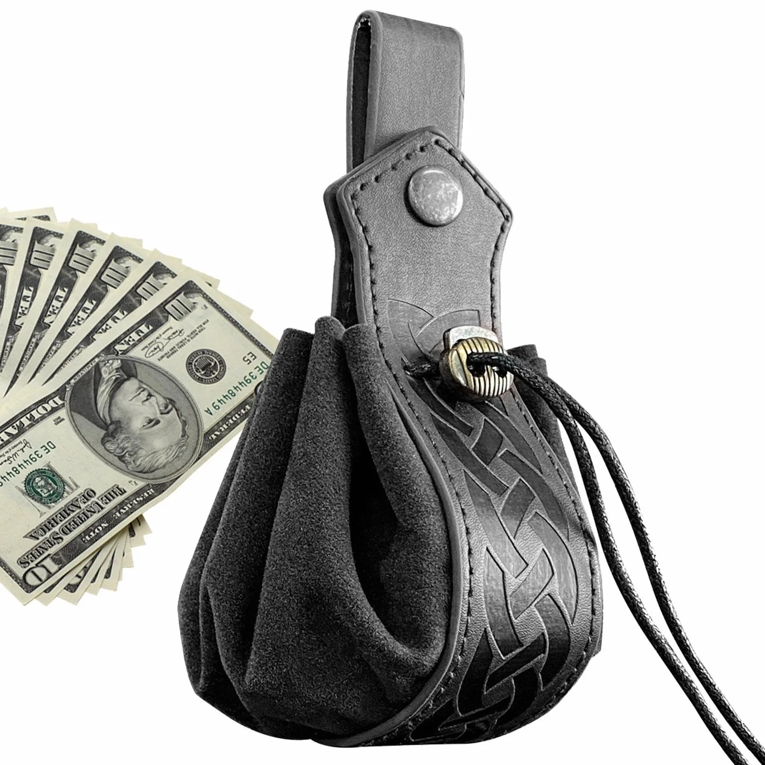Générique Skórzany na monety | Mała skórzana torebka na monety PU - woreczki ze sznurkiem PU dla mężczyzn kobiet, retro cosplay pas etui na kości 1,57 x 6,3 , czarny, Se référer au