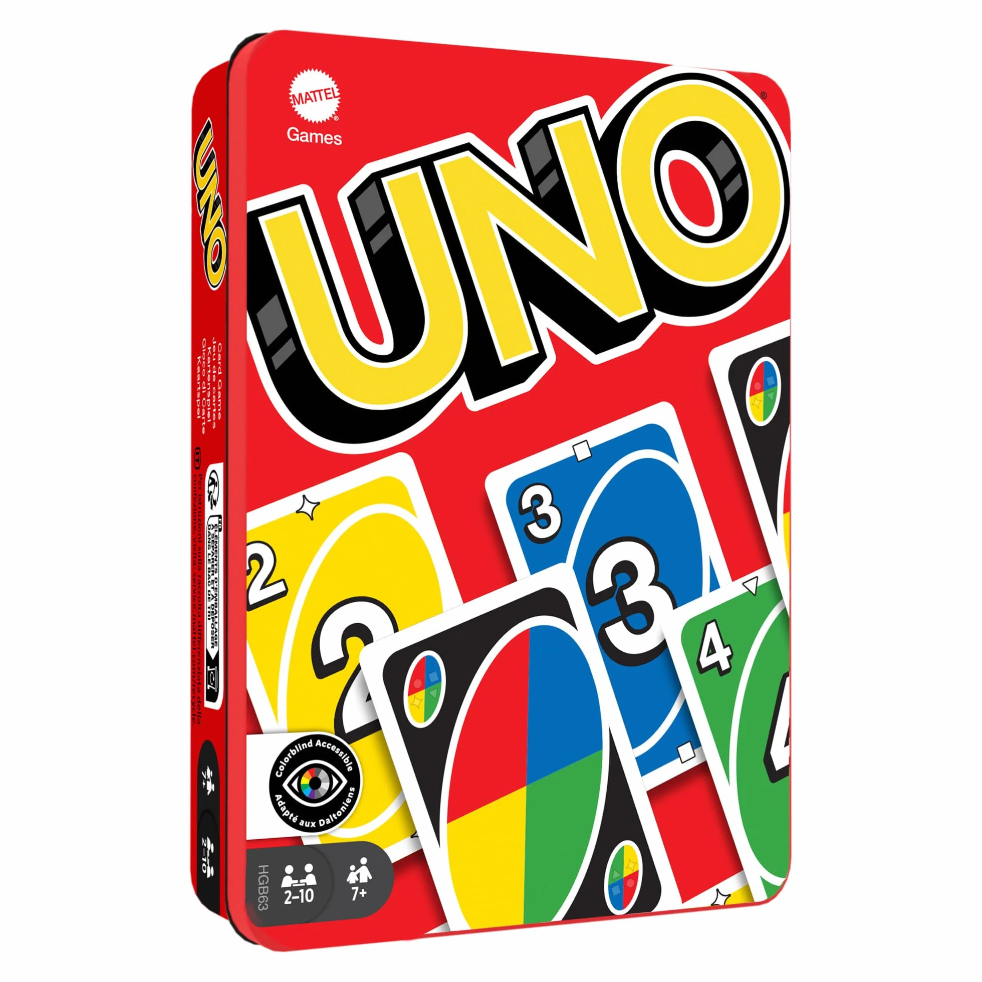 Mattel Games UNO Karciana gra dla dzieci, rodzin i dorosłych w kolekcjonerskim metalowym pudełku, 112 kart i instrukcja, doskonały prezent dla graczy w wieku od 7 lat, HGB63