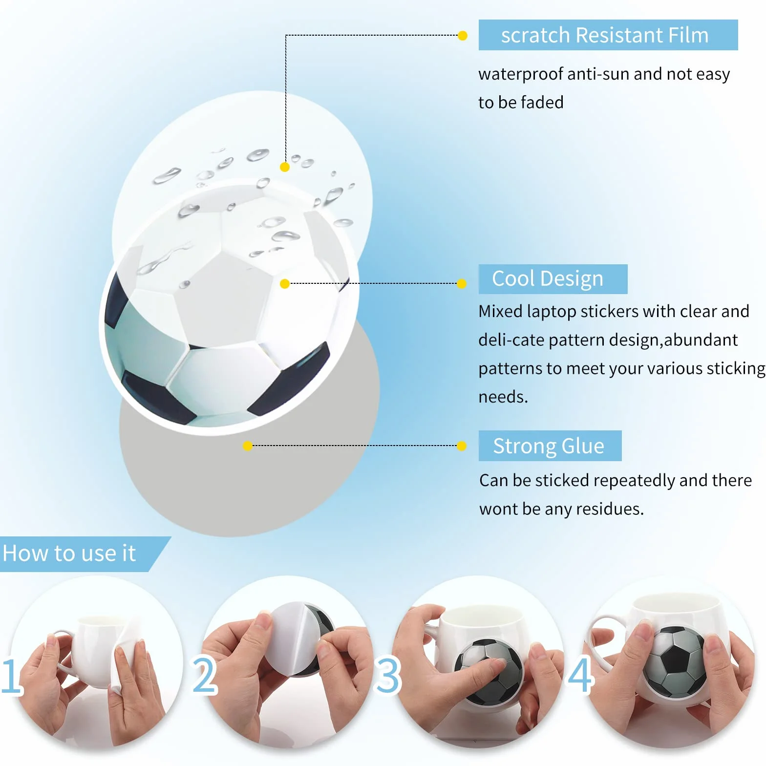 cobee Naklejkipiłkarskie, 50 sztuk, sportowe wodoodporne naklejki na butelki, piłka nożna, winylowe, prezenty dla nastolatków