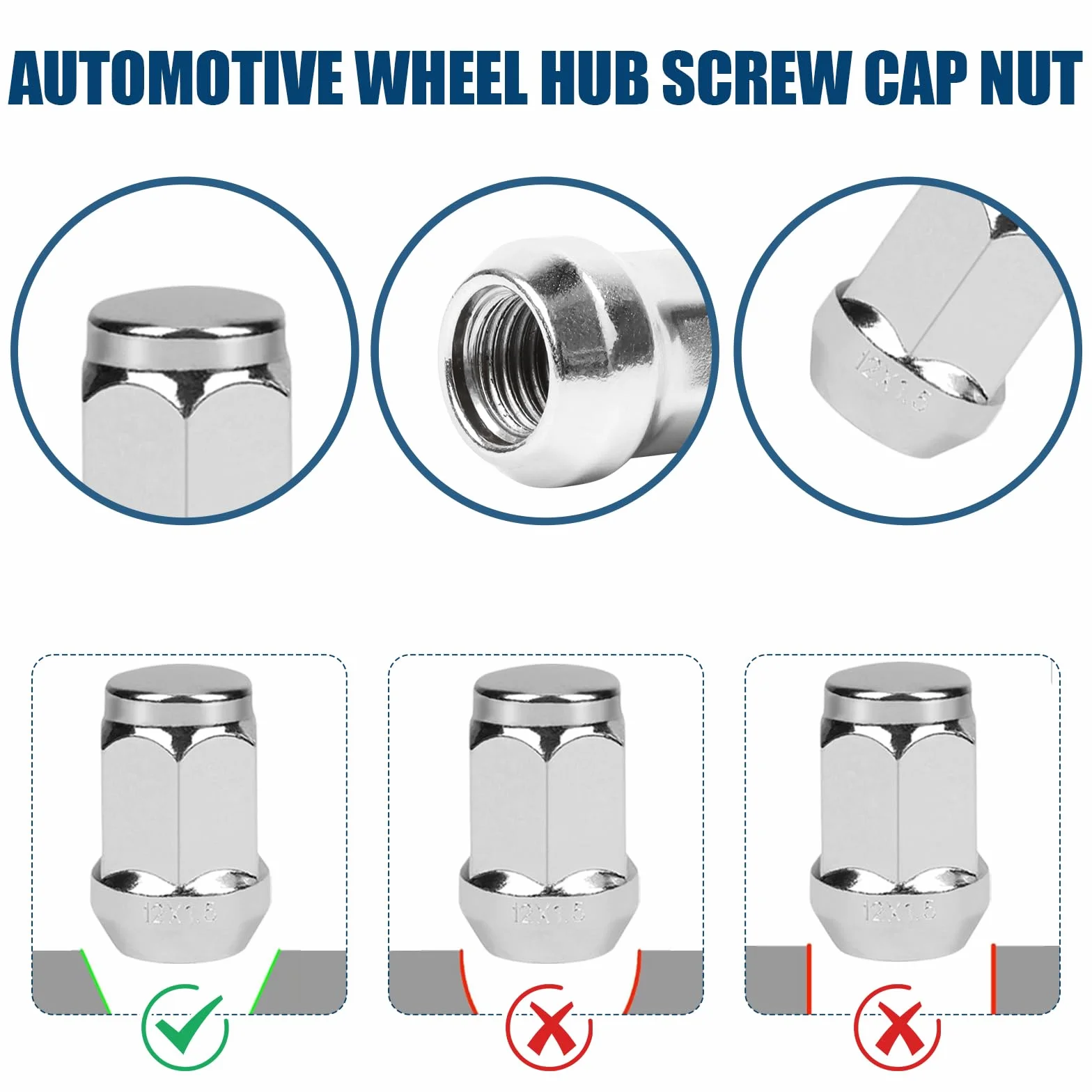 Nakrętki do kół M12 x 1,5, stalowe obręcze, 60°, zamknięte, stożkowe, nakrętki do kół, chromowane, z Fordem Chrysler, Toyota Hyundai Kia Mazda, 21 sztuk, uniwersalne nakrętki samochodowe