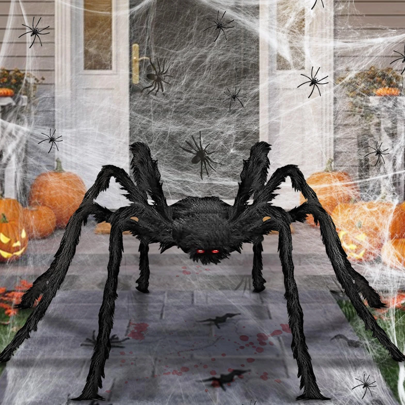 Ogromny pająk na Halloween, 2 m, olbrzymi pająk, dekoracja na Halloween, do ogrodu, na zewnątrz, pajęcza sieć na Halloween, Halloween, na imprezę, do ogrodu, na zewnątrz