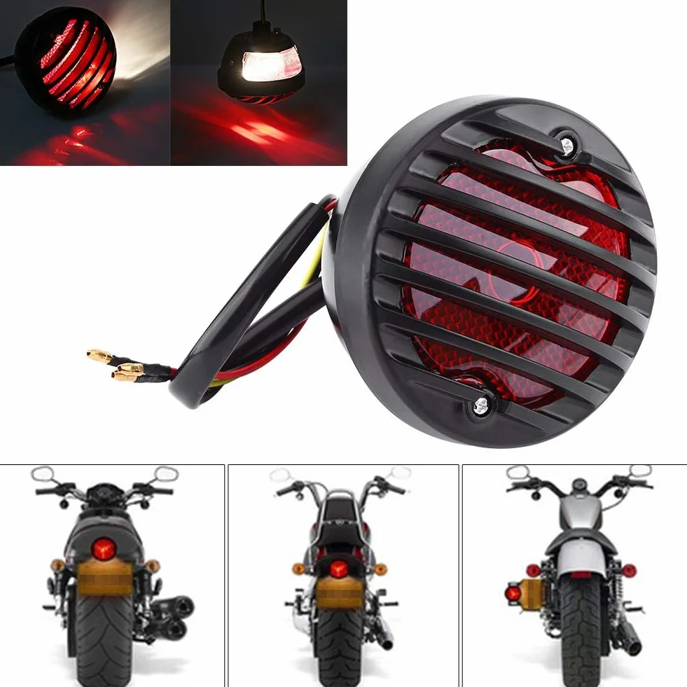 KIMISS Tylne Światło STOP LED Okrągłe Czarne Wodoodporne do Motocykli Bobber Chopper