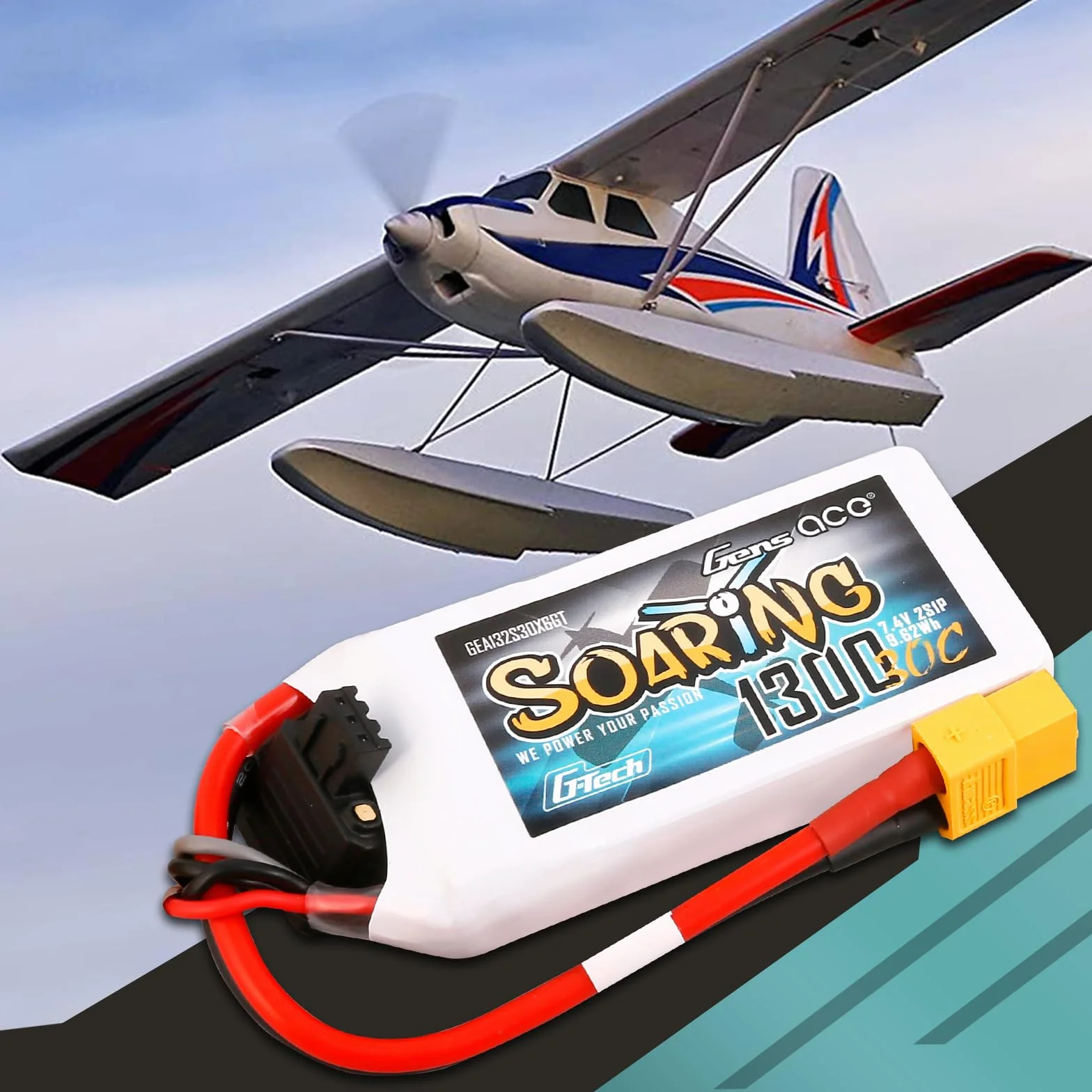 Gens ace 2S bateria Lipo 1300mAh 30C 7.4V bateria z wtyczką XT60 do helikoptera RC samolot RC hobby zdalnie sterowana łódka RC