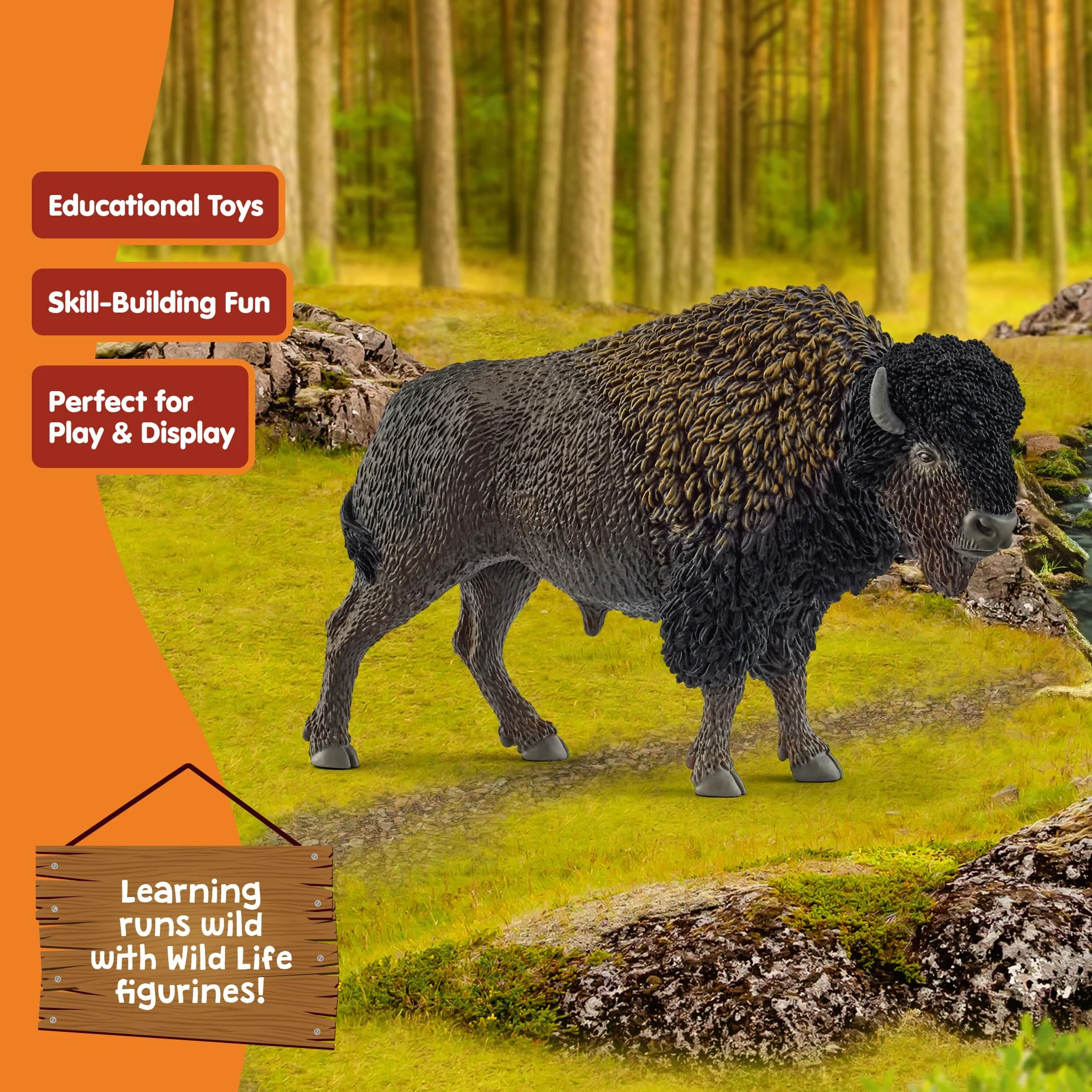 schleich WILD LIFE | Bizon 14879 | realistyczna figurka zwierzęcia | zabawka edukacyjna i do zoo | idealny prezent dla chłopców i dziewczynek | dekoracja na urodziny | od 3 lat | 13 x 4 x 8 cm