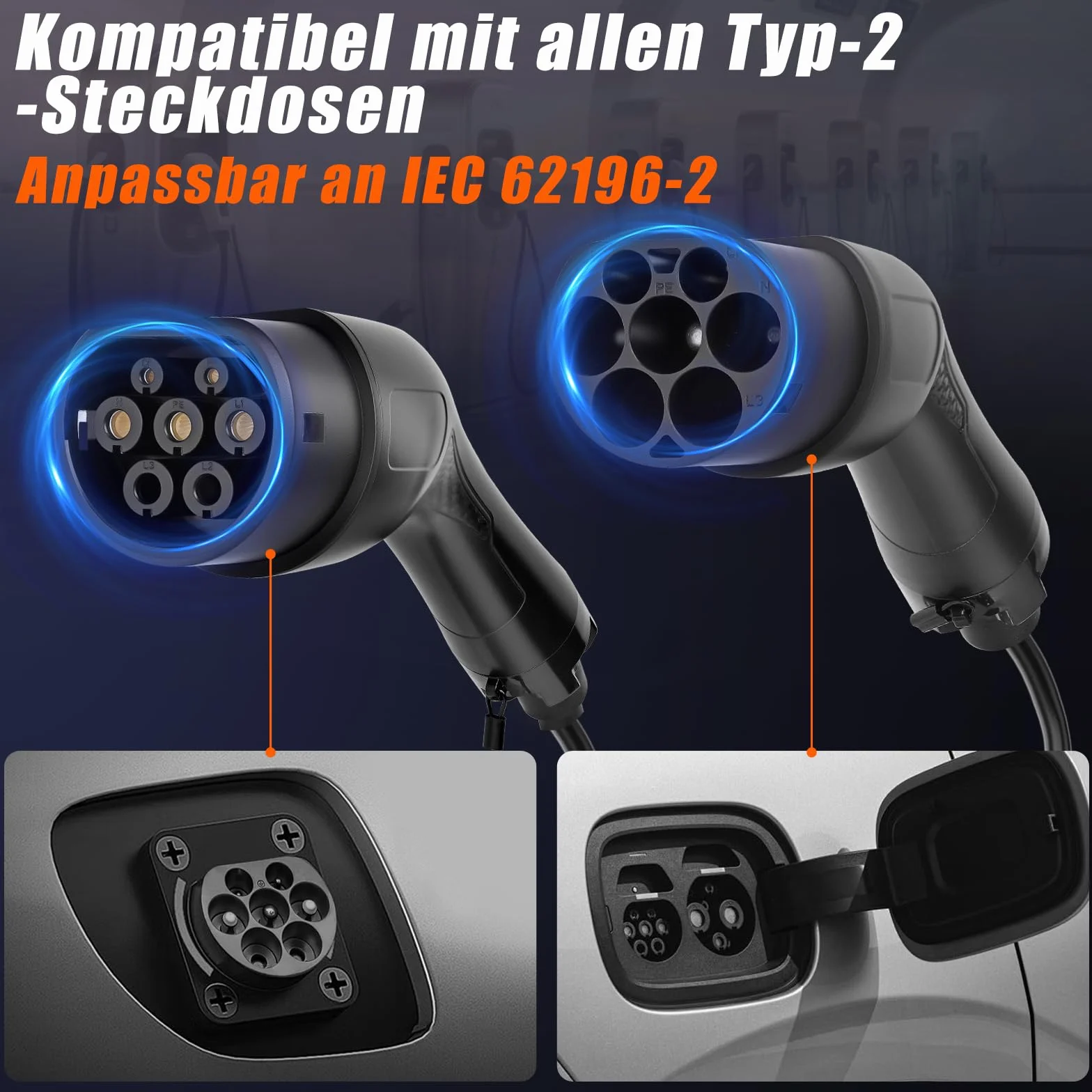 Trójfazowy kabel do ładowania AC 22 kW 32 A – norma UE typ 2, podwójna wtyczka, 5 m MRS-EST-JZ22032 z certyfikatem CE (kabel przyłączeniowy)