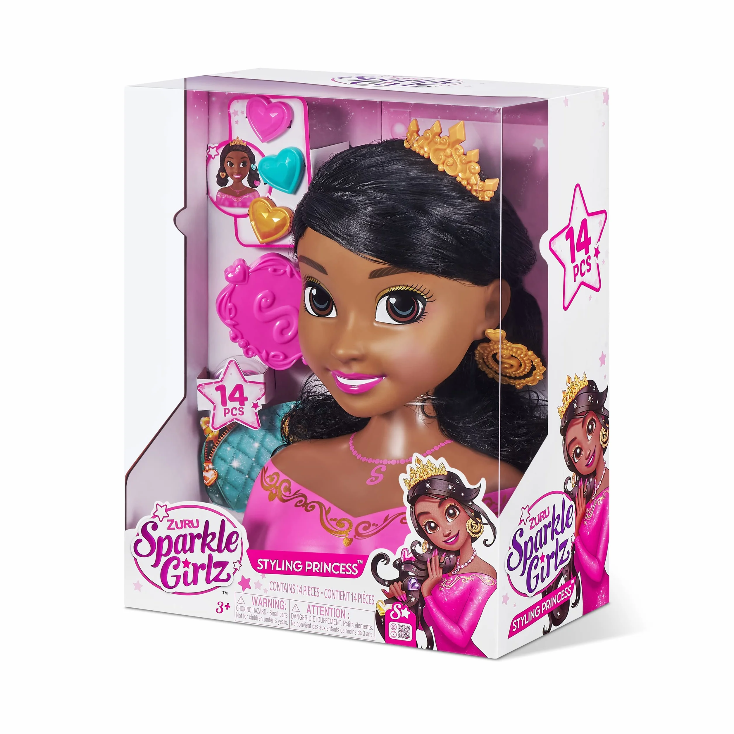 ZURU - Sparkle Girlz - Głowa do stylizacji i akcesoria - Brunetka - Głowa księżniczki o wspaniałym wyglądzie - od 3 lat - 100499