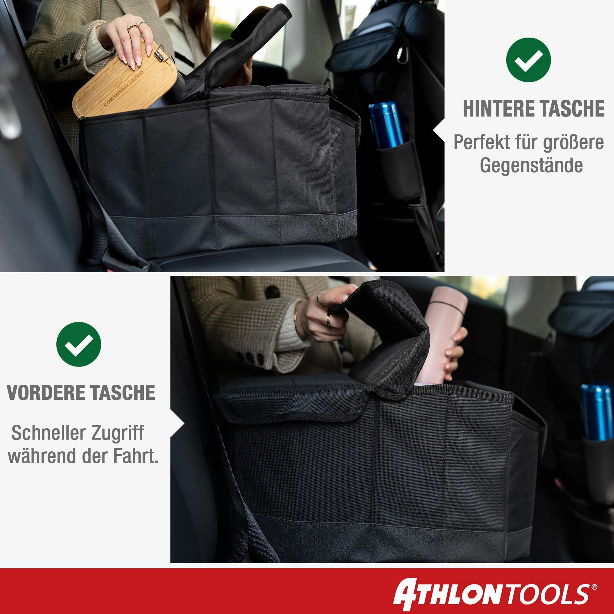ATHLON TOOLS Organizer na środkowe siedzenie z pokrywą – uniwersalna skrzynka samochodowa z zapięciem magnetycznym