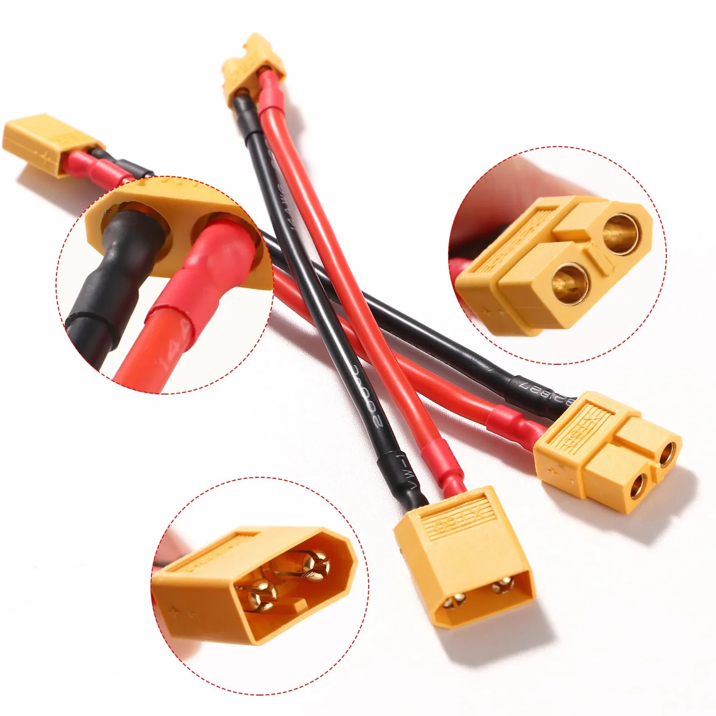 YIXISI Adapter Złącza Męskiego XT30 na Żeńskie XT60 i Adapter Złącza Męskiego XT60 na Żeńskie XT30, z Kablem Silikonowym 10 cm 14AWG, do Samochodowego Drona Lipo NiMH RC FPV Drone