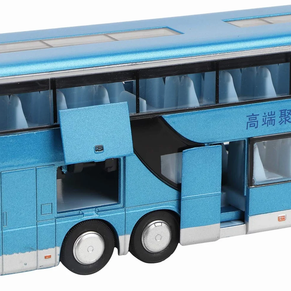 Lipcowe letnie prezenty Wandisy zabawka autobusowa podwójna platforma 1:50 Alloy model autobusowy, zabawka z muzyką rozrywkową dla dzieci (niebieski)