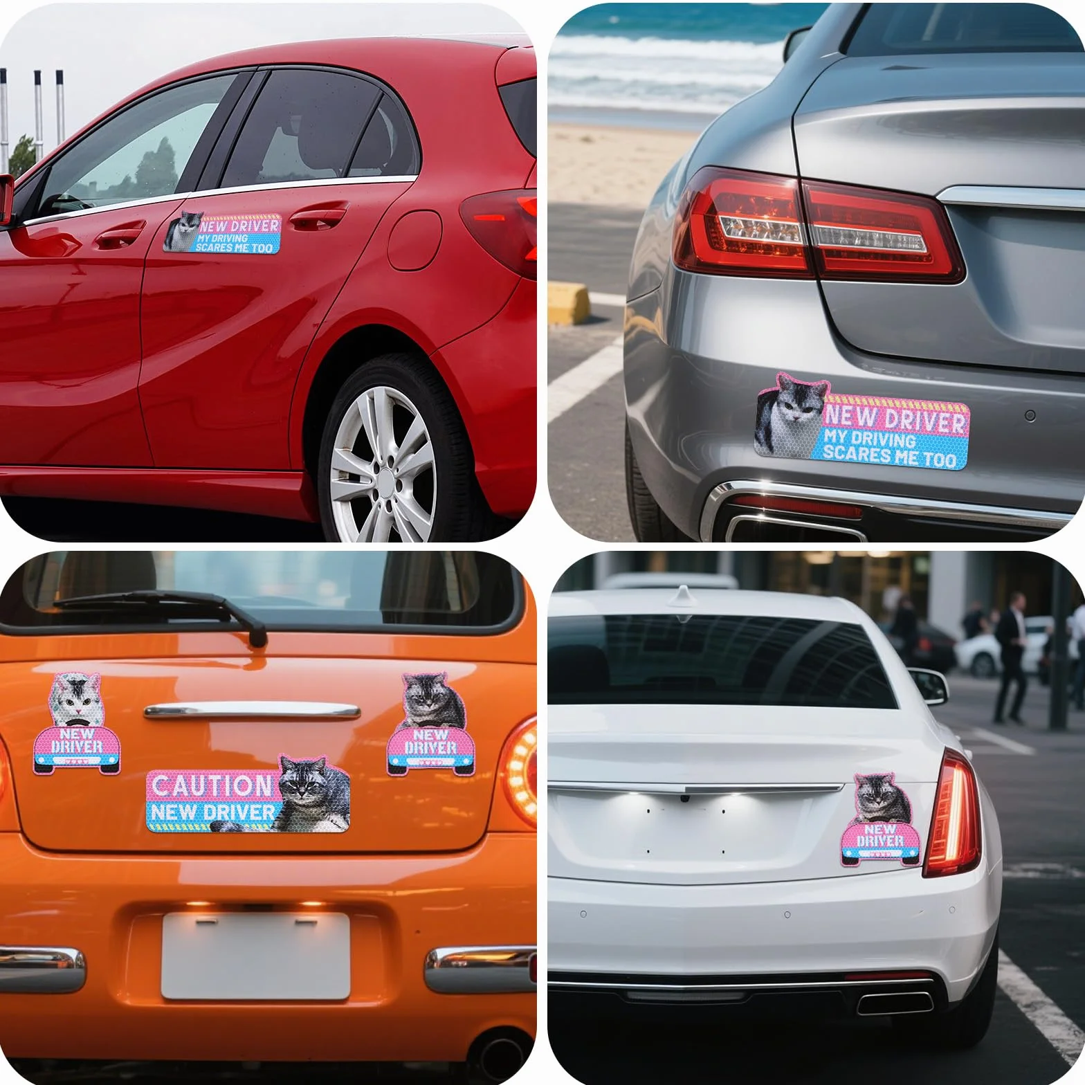 4szt Magnesów Samochodowych Kotem New Driver, Poważne Kociaki Odblaskowe Znaki Ostrzegawcze New Driver Użytku Naklejki Bezpieczeństwa Zderzak Magnetyczne Naklejki Samochodowe Prezent