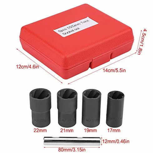 5 Sztuk Zestaw Nasadek Skrętnych 1/2 Cala Napęd Blokowanie Koła śruba z nakrętką Stud Extractor Remover Rozmiar 17mm 19mm 21mm 22mm