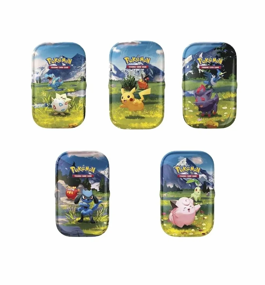 PoKéMoN Mini zestaw puszek – 50 różnych kart, 1 losowa, ultra rzadka moneta i gra