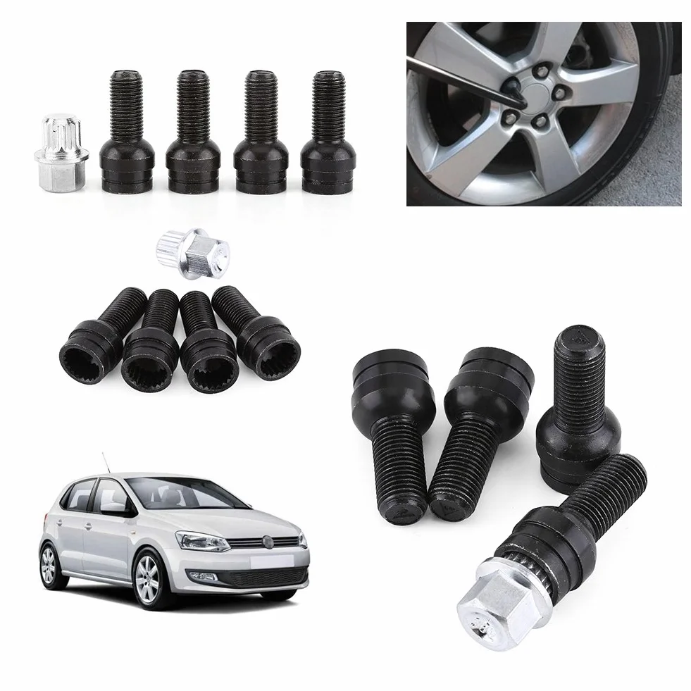 EBTOOLS do śrub kół vw bolt wheel, 4 1 x 1,5 mm stalowa śruba do koła i nakrętka zamka mocowana z kluczem