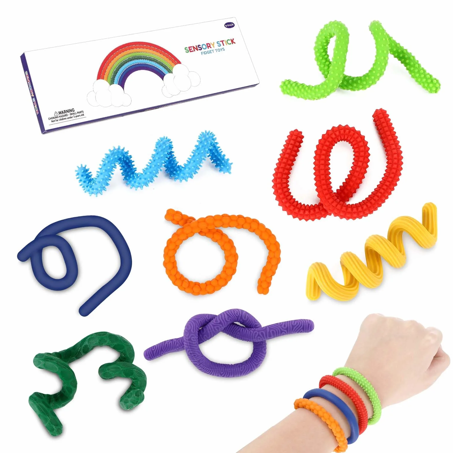 Zestaw 8 sztuk sensorycznych patyczków fidget z silikonu, ADHD, zabawki łagodzące autyzm, silikonowe pręty sensoryczne, antystresowe