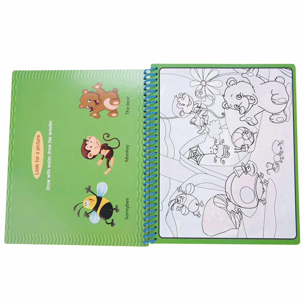 Water Drawing Coloring Painting Book Doodle Reusable Water-Reveal Activity Pads Baby Kids Toys Early Education with Pens for Kids[Zoo]